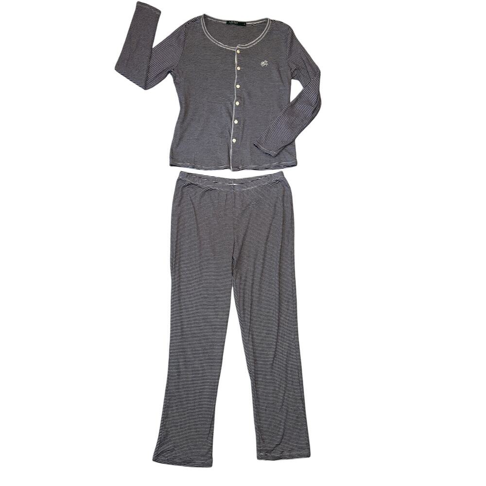 LAUREN RALPH LAUREN Women's L Striped Pajama Set Cotton Comfortable